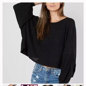 We The Free Free People Black Love Me Thermal Top- XS